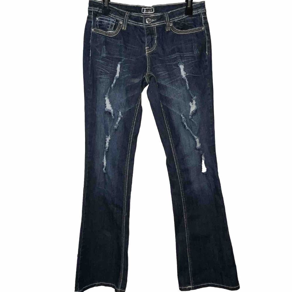 Soundgirl Embellished Thick Stitch Dark Wash‎ Bootcut Denim Jeans Size 9 Bling - Picture 2 of 13
